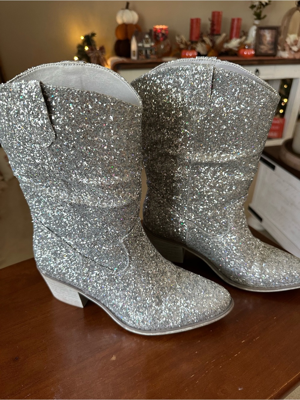 Pierre Dumas Silver Glitter Western Ankle Boots